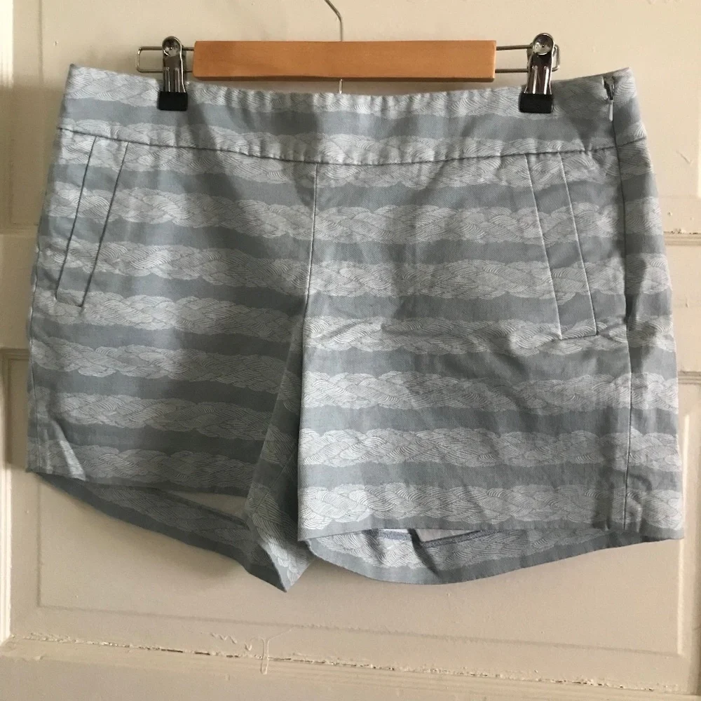 J.Crew Stretch Nautical rope print blue Chino side zip Shorts sz 10 4.5 inseam